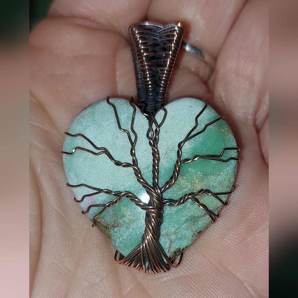 Wire Wrapped Boulder Chrysoprase Heart Shaped Pendant